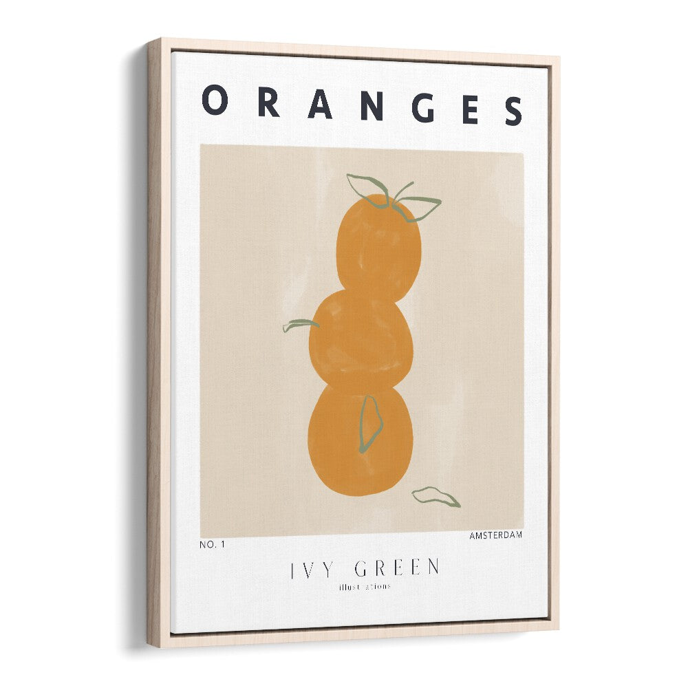 Oranges By Ivy Green Kitchen Art Prints in Oak Wood Floater Frame