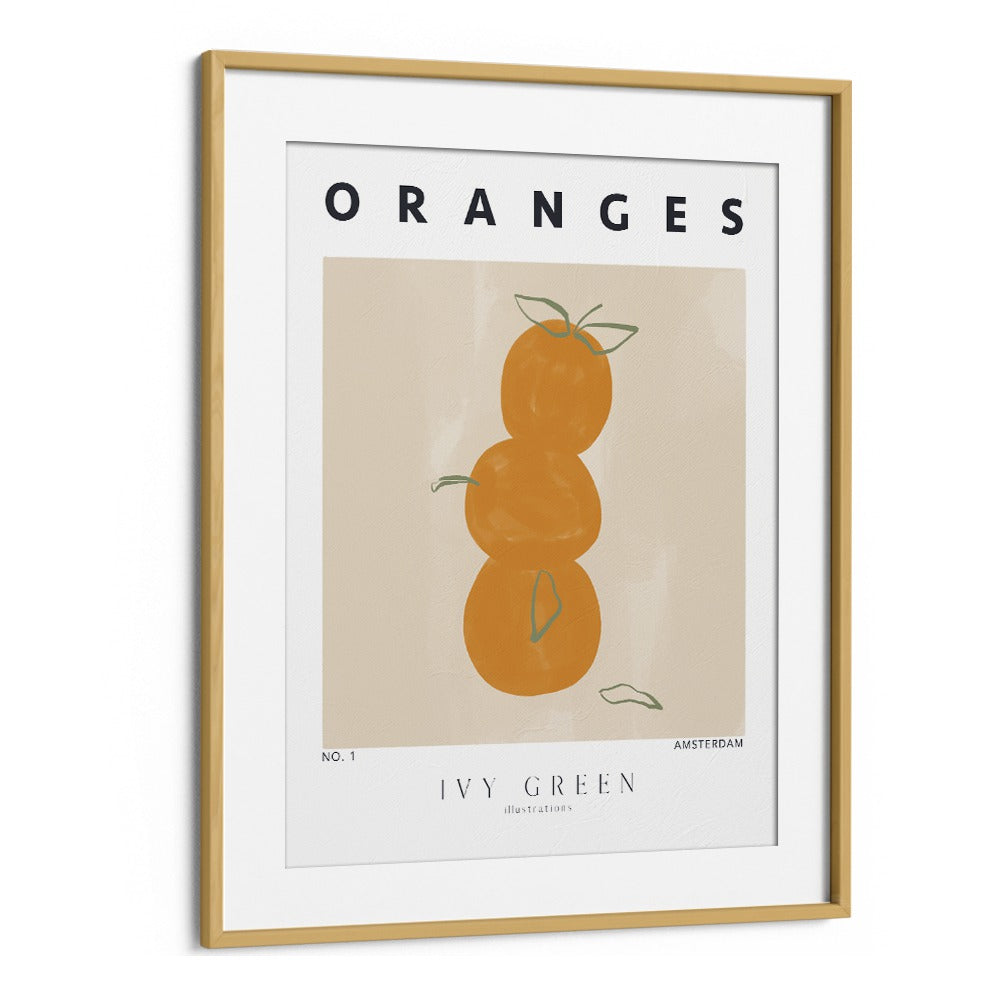 Oranges By Ivy Green Kitchen Art Prints in Oak Wood Frame With Mount