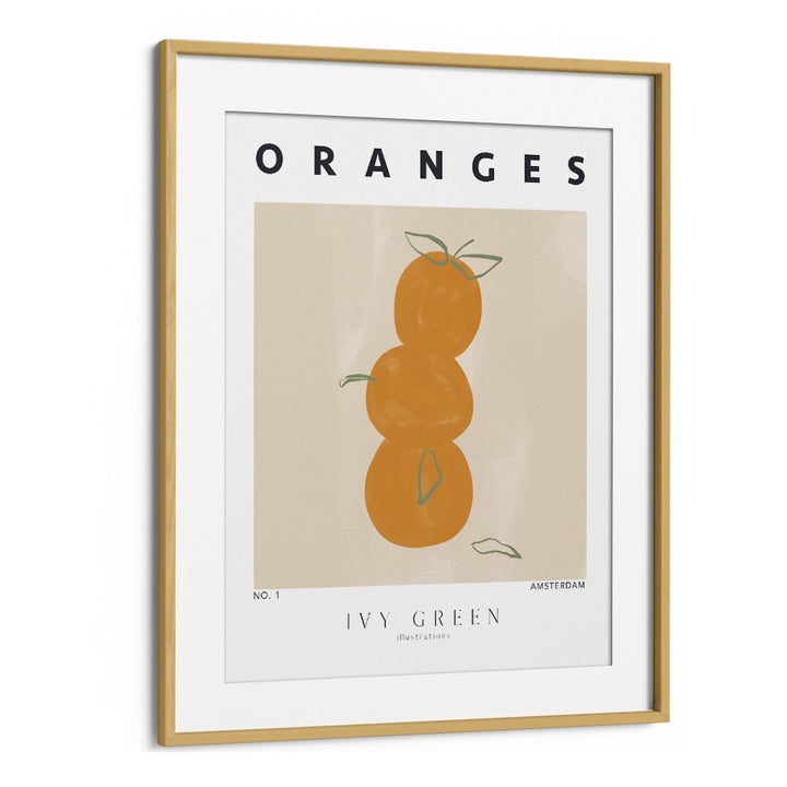 Oranges By Ivy Green Kitchen Art Prints in Oak Wood Frame With Mount