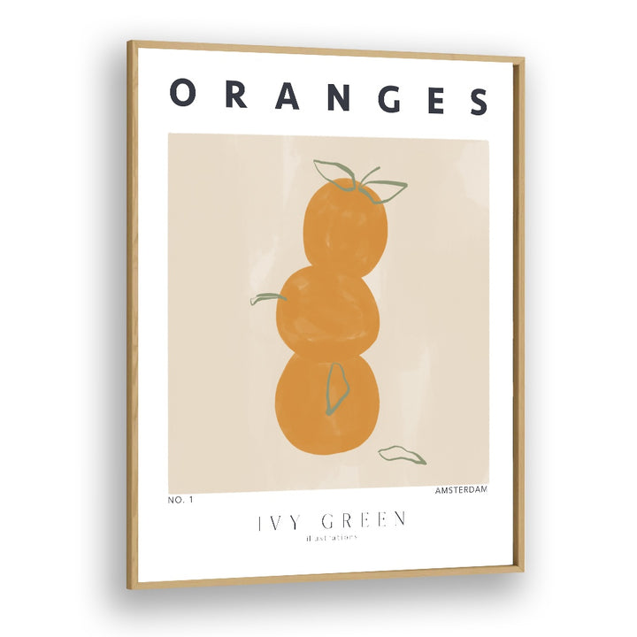 Oranges By Ivy Green Kitchen Art Prints in Oak Wood Plain Frame