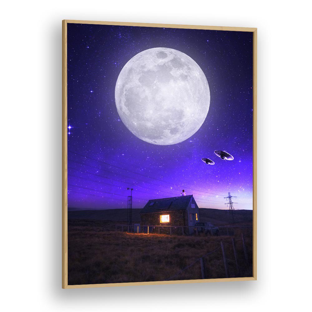 Orb Of Night by Ritvik Takkar Surrealism in Oak Wood Plain Frame