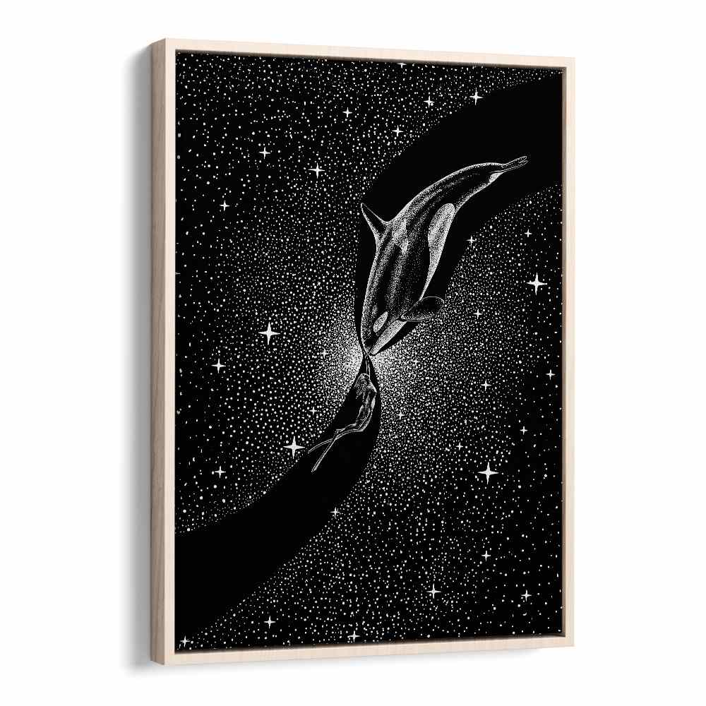 Orca And Diver By Aliriza Cakir Surreal Paintings Surreal Art in Oak Wood Floater Frame