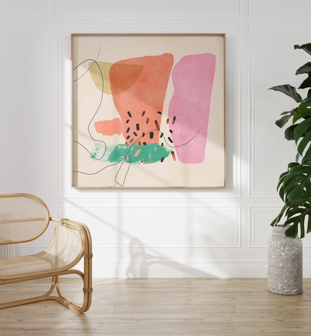 Organic Painted Kopie XIII By Ana Rut Bre Abstract Art Abstract Paintings in Oak Wood Plain Frame placed on a White Colored Wall in the Drawing Room 