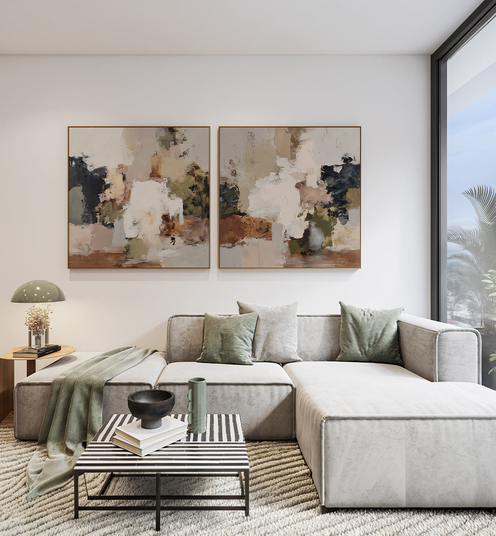 ORGANIC MUTED ECHOES , SET OF 2 PAINTINGS