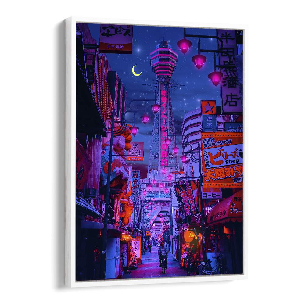 Osaka Lights By Ritvik Takkar Surrealism in White Floater Frame