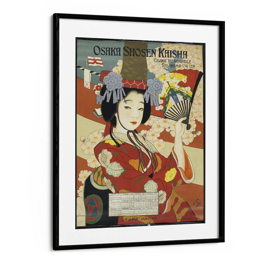 Osaka Shosen Kaisha Retro Vintage Travel Travel Posters in Black Frame With Mount