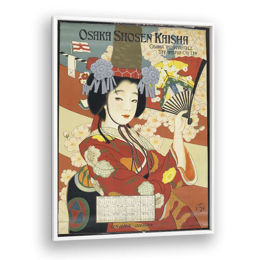 Osaka Shosen Kaisha Retro Vintage Travel Travel Posters in White Plain Frame