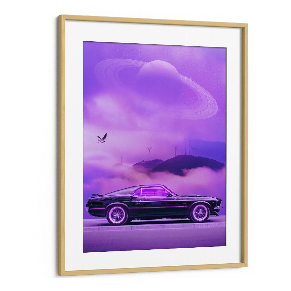 Outrun Drive By Ritvik Takkar Surrealism in Oak Wood Frame With Mount