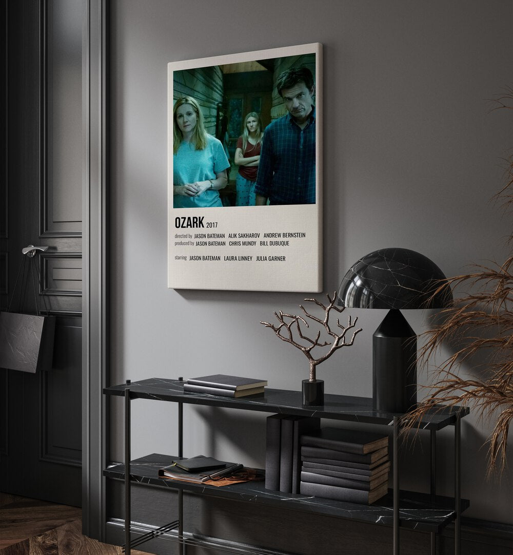 Ozark 2017 Movie Posters in Gallery Wrap hanging on wall above console table beside door and window
