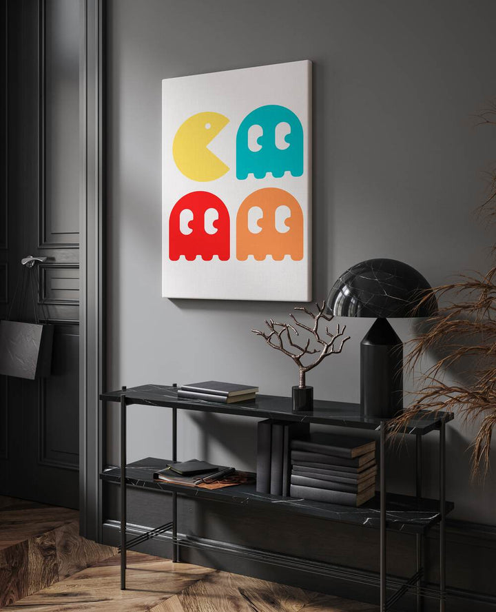 Pacman Continue Gaming Art Painting Artwork in gallery warp above the table on grey wall