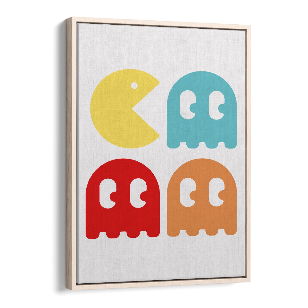 Pacman Gaming Art Artwork in Oak Wood Floater Frame