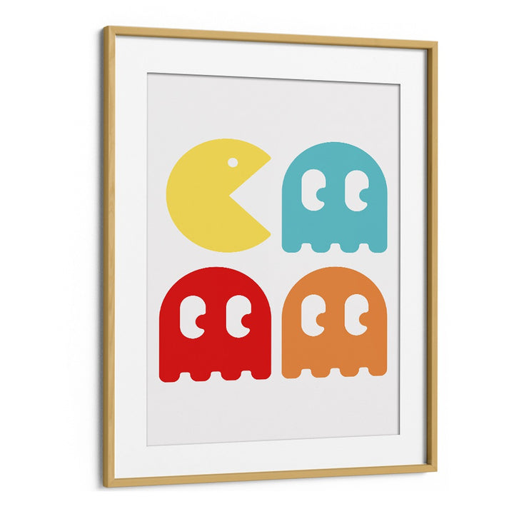 Pacman Gaming Art Artwork in Oak Wood Frame With Mount