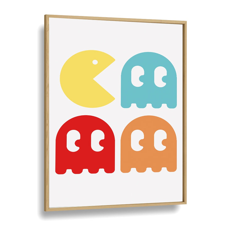 Pacman Gaming Art Artwork in Oak Wood Plain Frame