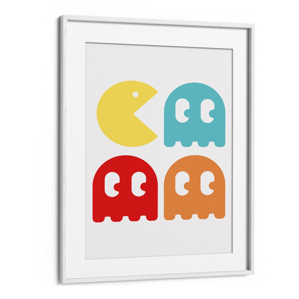 Pacman Gaming Art Artwork in White Frame With Mount