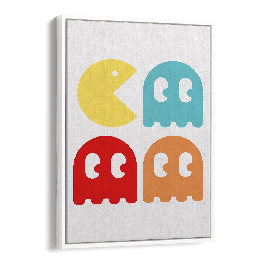 Pacman Gaming art painting Artwork in White Floater Frame