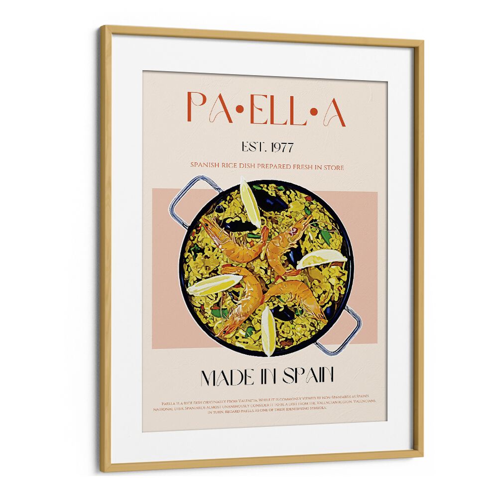 Paella Bar & Cafe Artwork in Oak Wood Frame With Mount