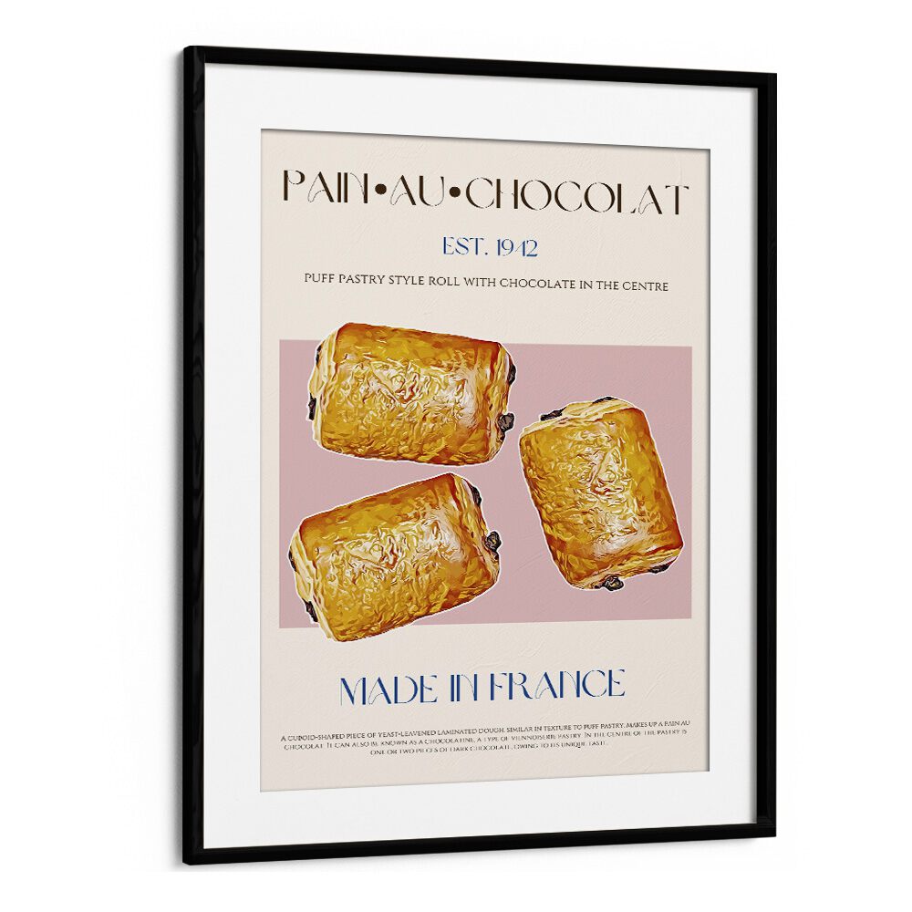 Pain Au Chocolate Print Bar & Cafe Artwork in Black Frame With Mount