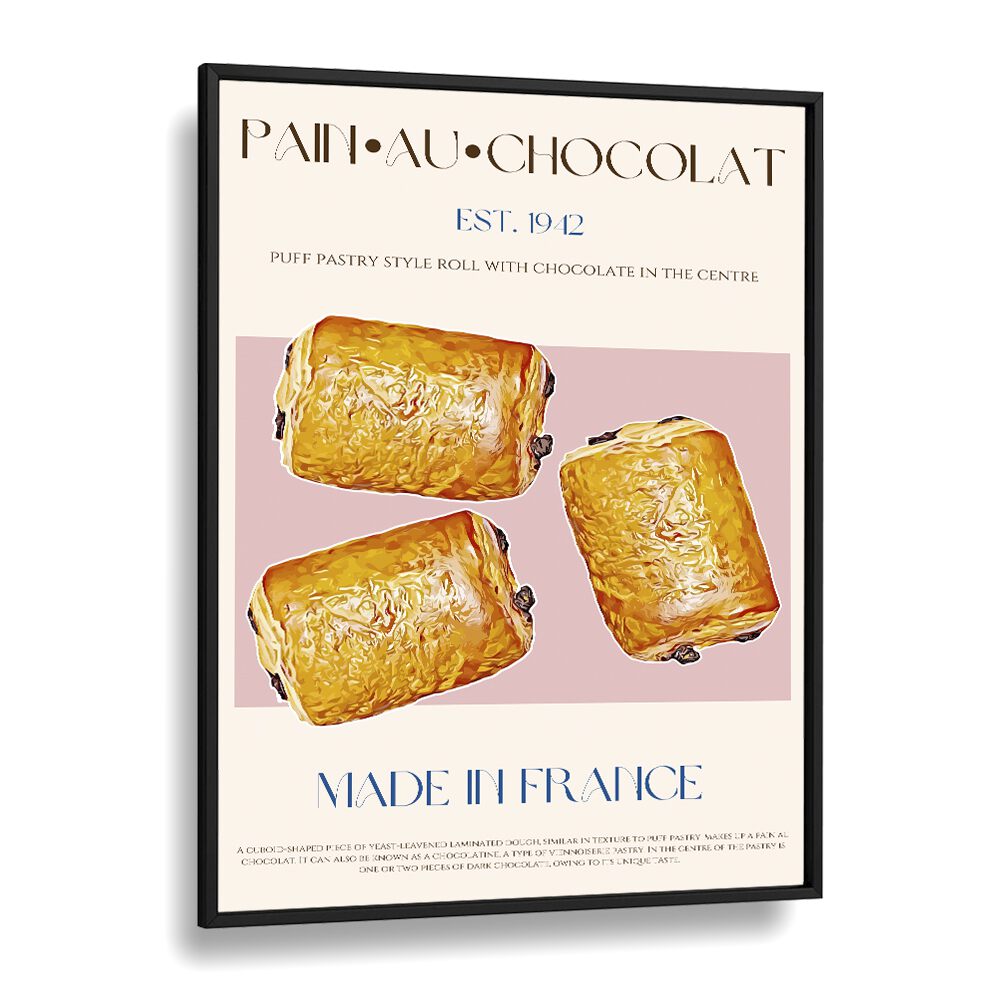 Pain Au Chocolate Print Bar & Cafe Artwork in Black Plain Frame