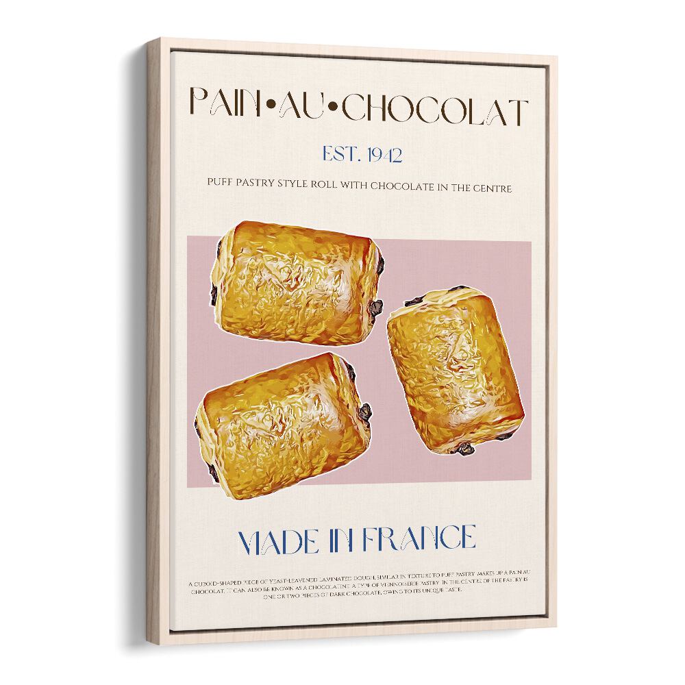 Pain Au Chocolate Print Bar & Cafe Artwork in Oak Wood Floater Frame