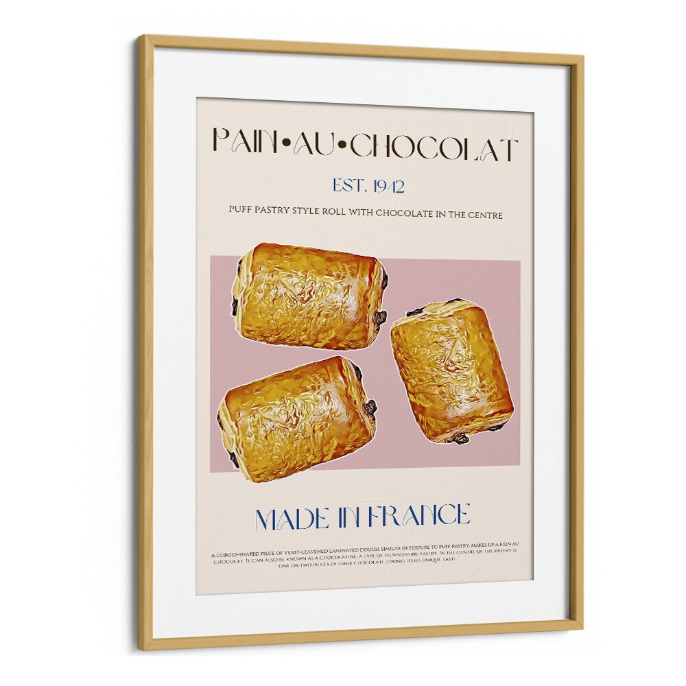 Pain Au Chocolate Print Bar & Cafe Artwork in Oak Wood Frame With Mount