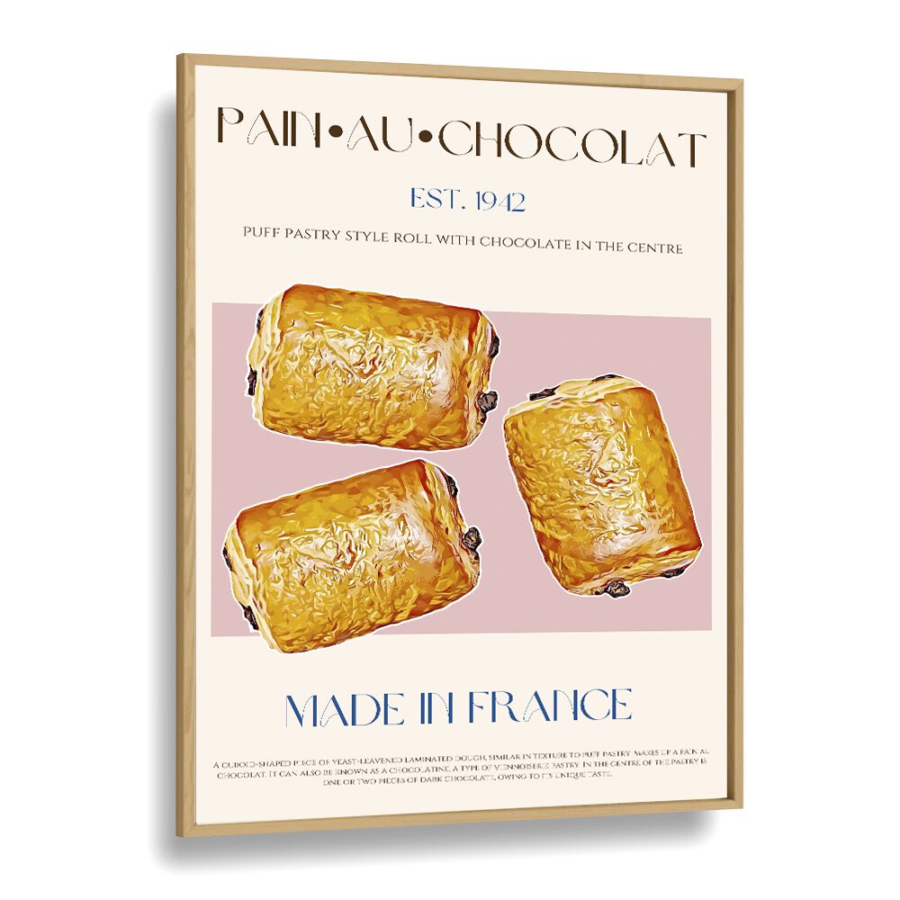 Pain Au Chocolate Print Bar & Cafe Artwork in Oak Wood Plain Frame