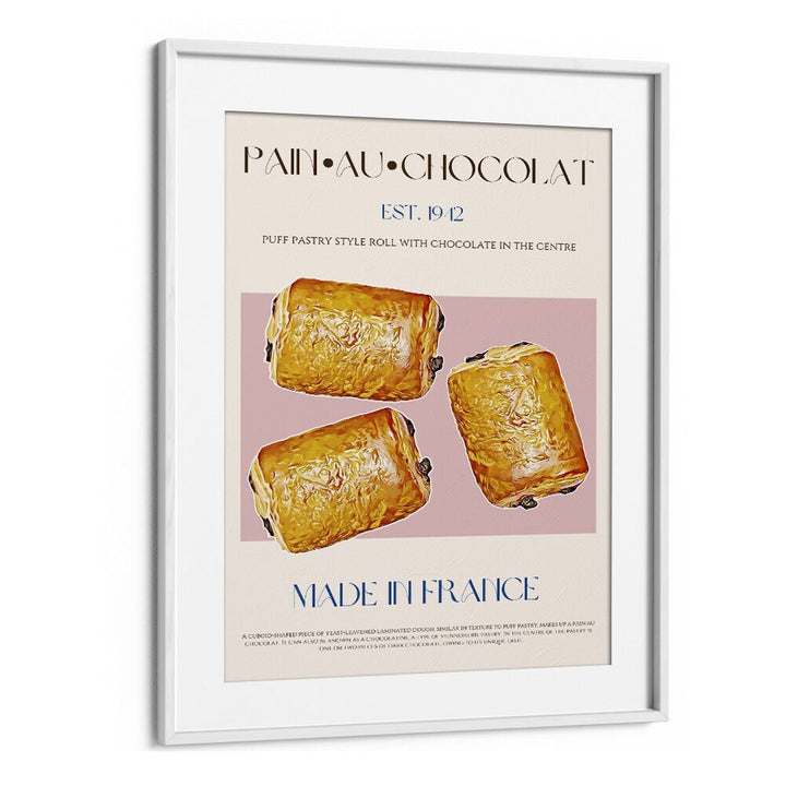 Pain Au Chocolate Print Bar & Cafe Artwork in White Frame With Mount