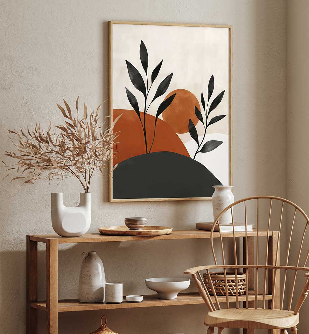 PAINTED SHAPES AND PLANTS I , BOHO ART PAINTINGS