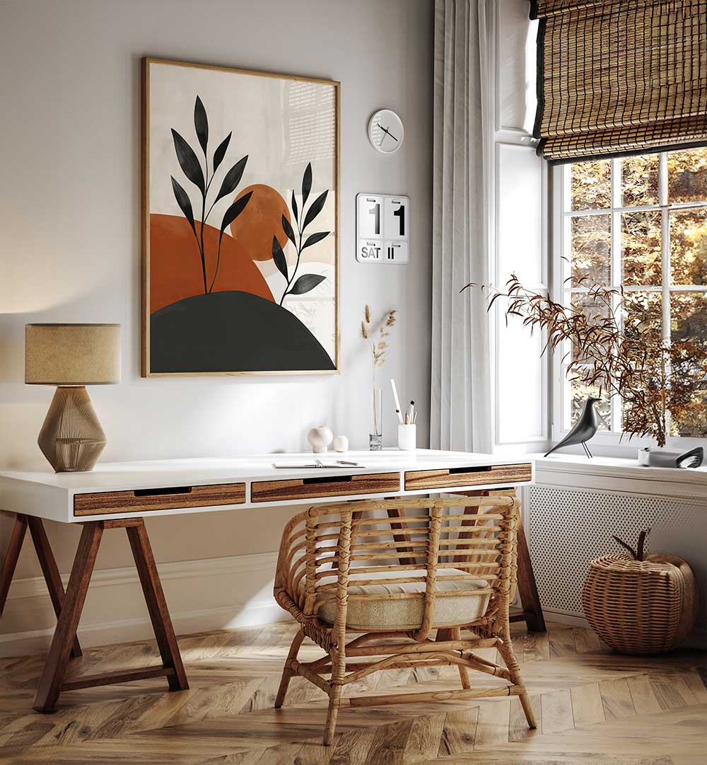 PAINTED SHAPES AND PLANTS I , BOHO ART PAINTINGS