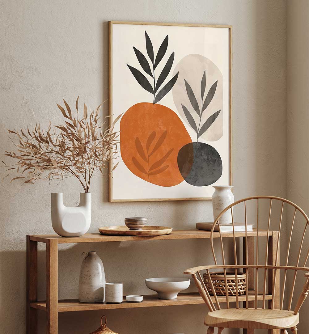 PAINTED SHAPES AND PLANTS III , BOHO ART PAINTINGS
