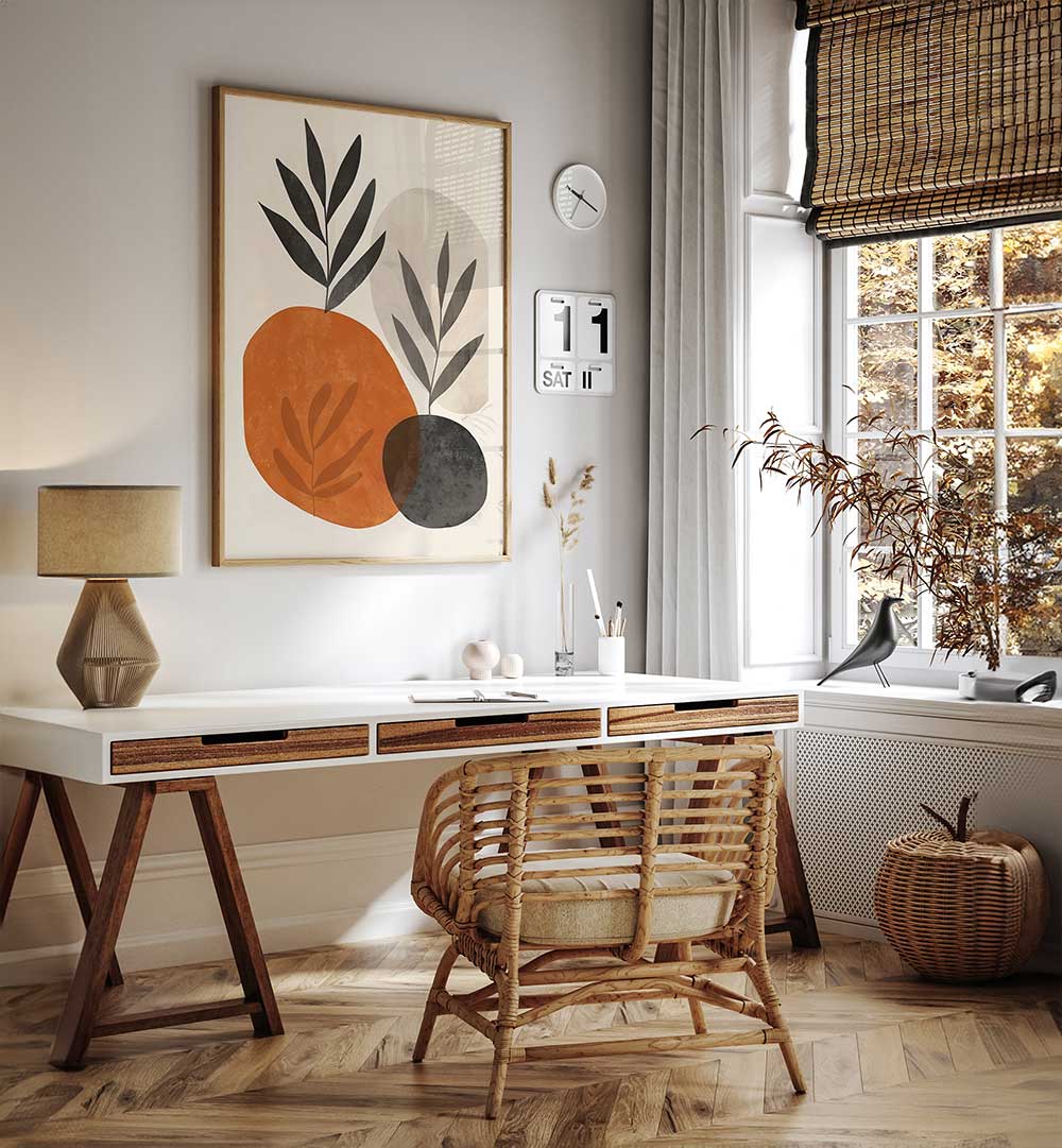 PAINTED SHAPES AND PLANTS III , BOHO ART PAINTINGS