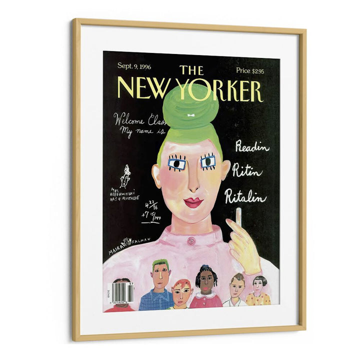Painting By Maira Kalman Vintage Magazine Cover Artwork in Oak Wood Frame With Mount