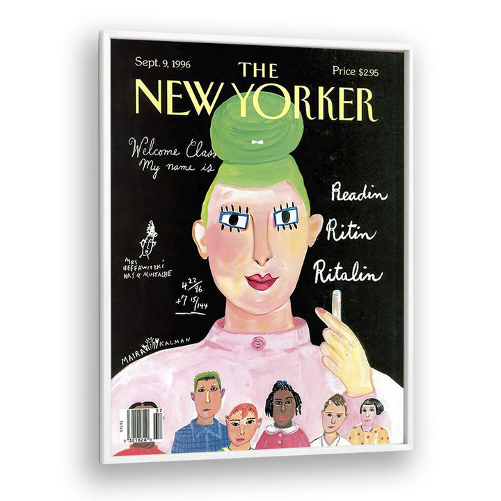 Painting By Maira Kalman Vintage Magazine Cover Artwork in White Plain Frame