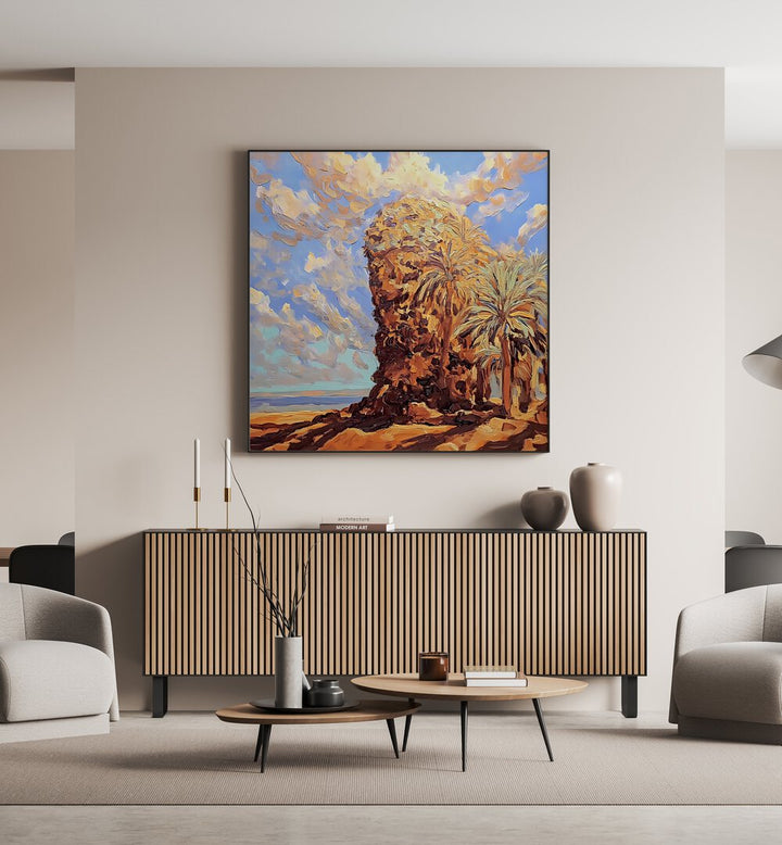 Luxurious wall art, PALMS BY THE SEA, enhances your home with tranquil coastal vibes and beachside serenity.