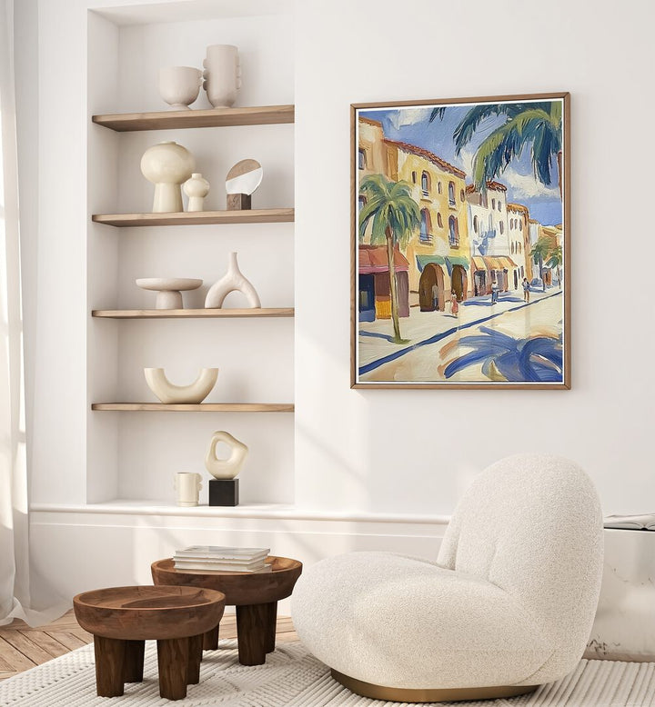 Vibrant wall art featuring PALM TREES ON THE STREET, perfect for enhancing your tropical-inspired decor.