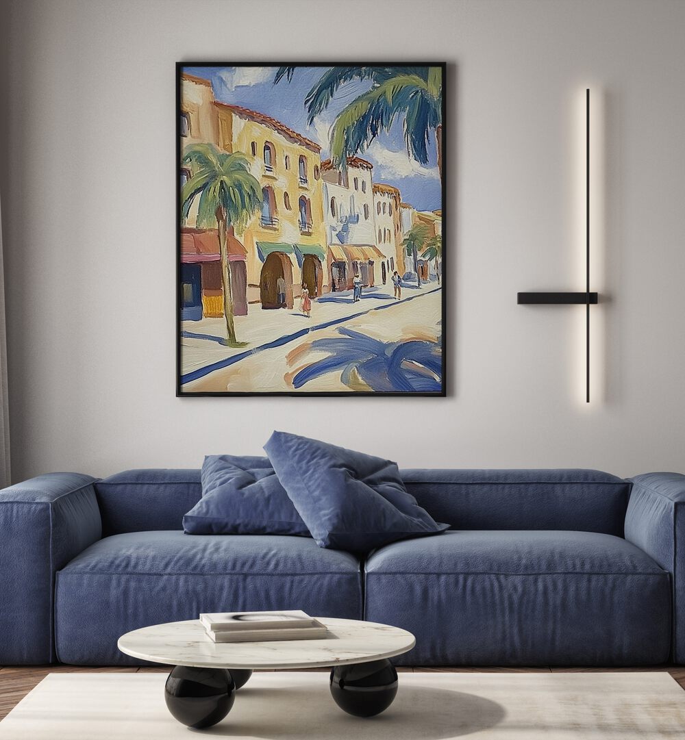 Vibrant wall art featuring PALM TREES ON THE STREET, perfect for adding tropical elegance to your living space.