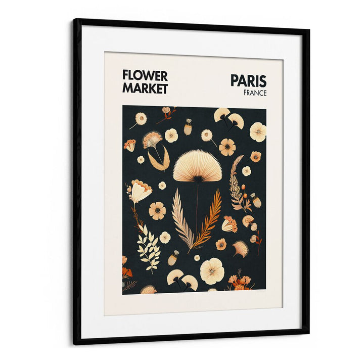 Paris  Flower Market I  Botanical Flower Paintings Artwork  in Black Frame With Mount