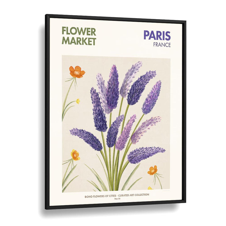 Paris-Flower Market  Botanical Flower Paintings Artwork  in Black Plain Frame