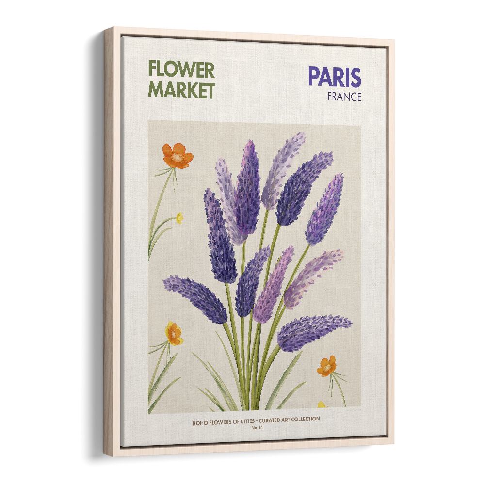 Paris- Flower Market   Botanical Flower Paintings Artwork in Oak Wood Floater Frame