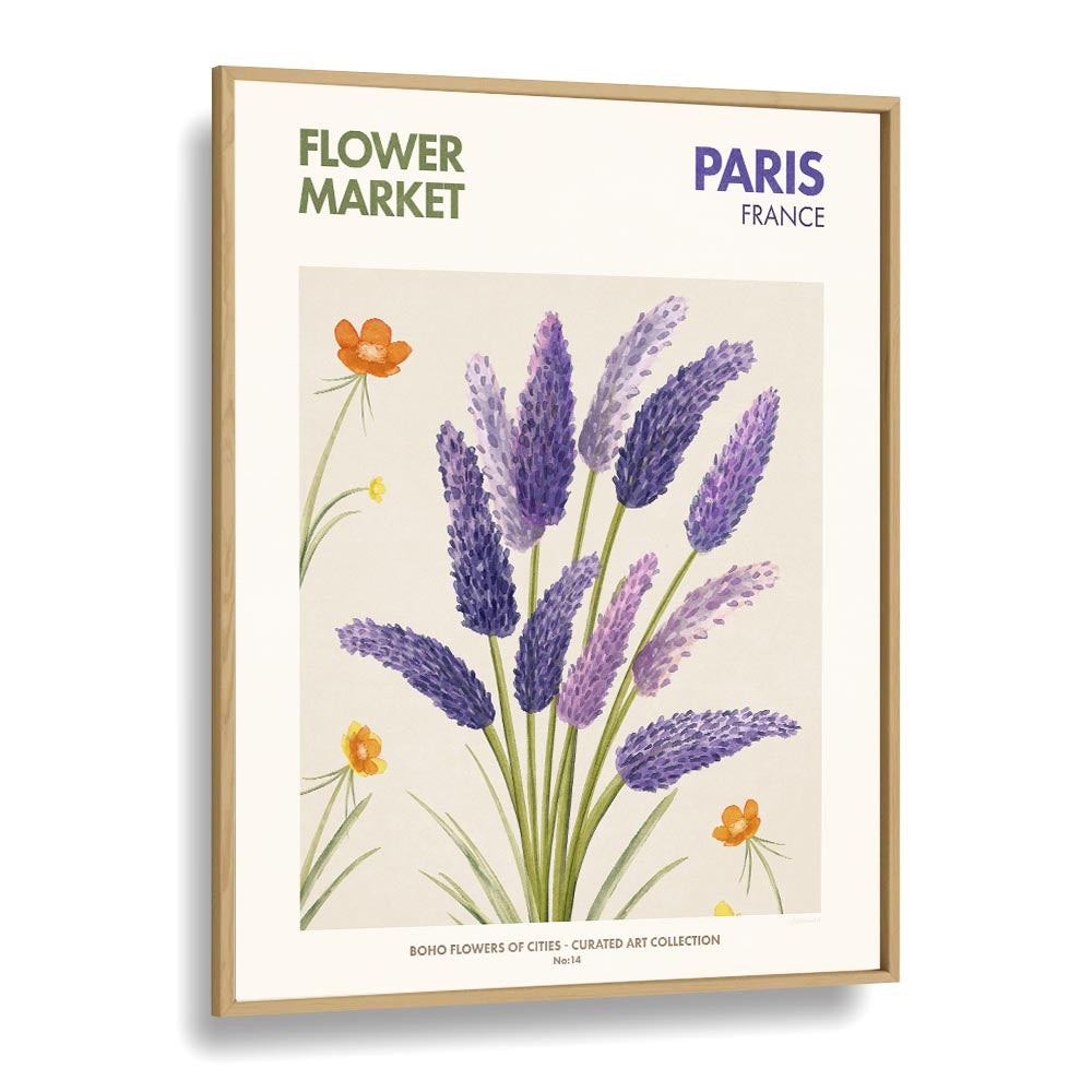 Paris-  Flower Market Botanical Flower Paintings Artwork in Oak Wood Plain Frame