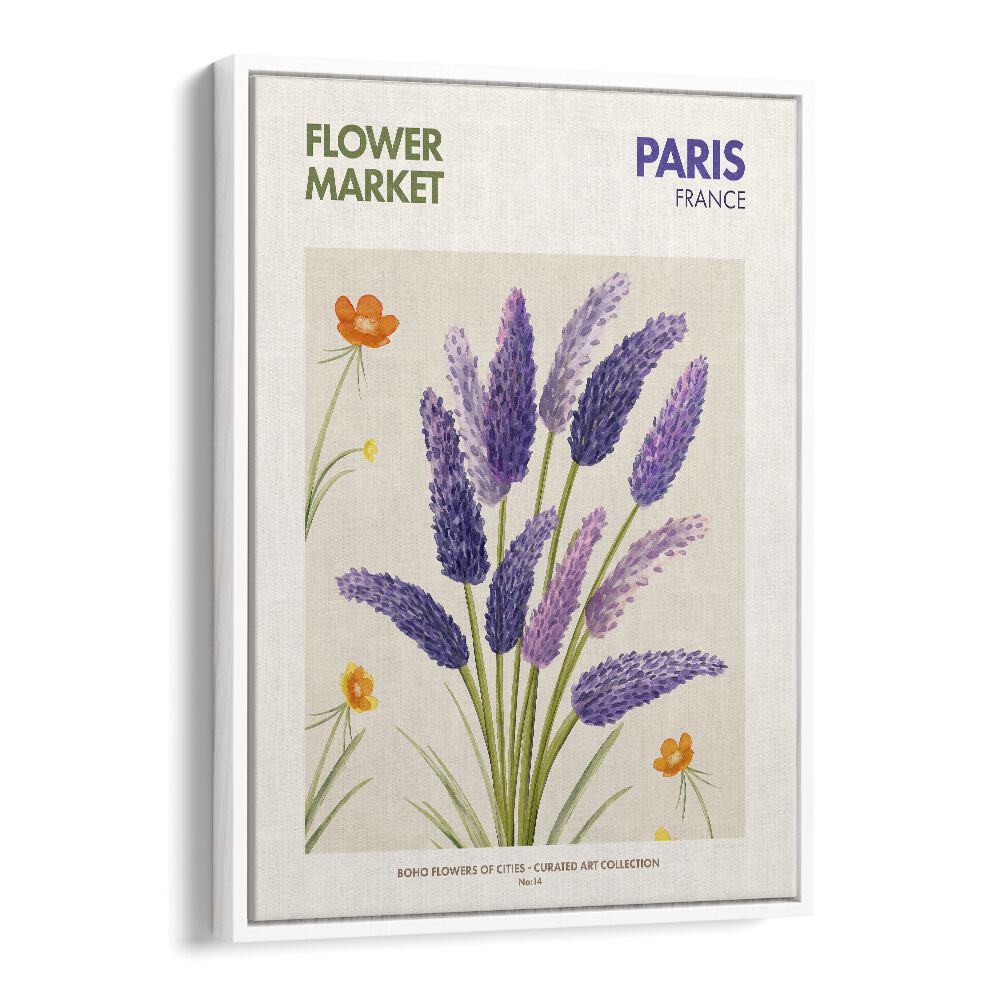 Paris- Flower Market  Botanical Flower Paintings Artwork  in White Floater Frame