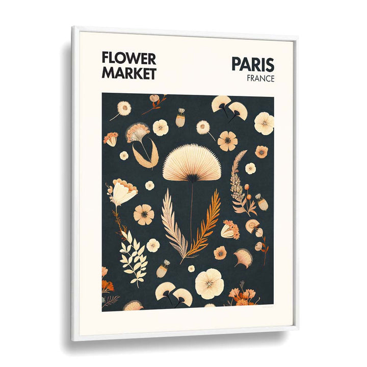 Paris -Flower Market I Botanical Flower Paintings Artwork  in White Plain Frame