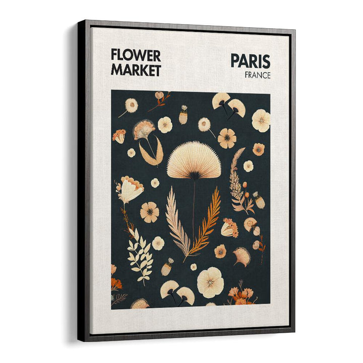 Paris Flower Market I Botanical Flower Paintings Artwork  in Black Floater Frame