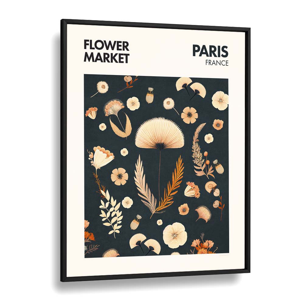 Paris  Flower Market I Botanical Flower Paintings Artwork  in Black Plain Frame