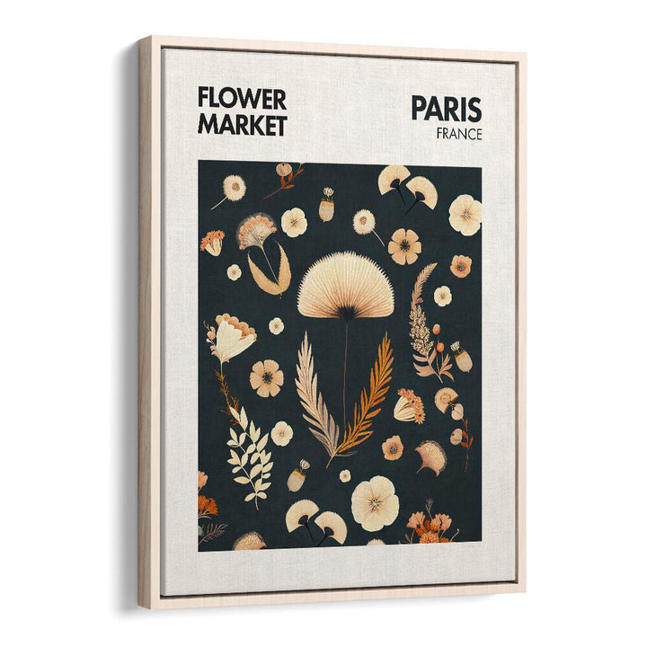 Paris  Flower Market I   Botanical Flower Paintings Artwork in Oak Wood Floater Frame