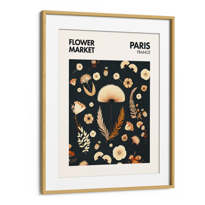 Paris  Flower Market I Botanical Flower Paintings Artwork in Oak Wood Frame With Moun