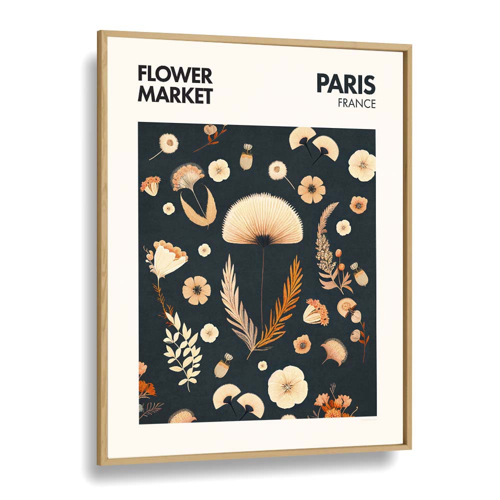 Paris  Flower Market I Botanical Flower Paintings Artwork in Oak Wood Plain Frame