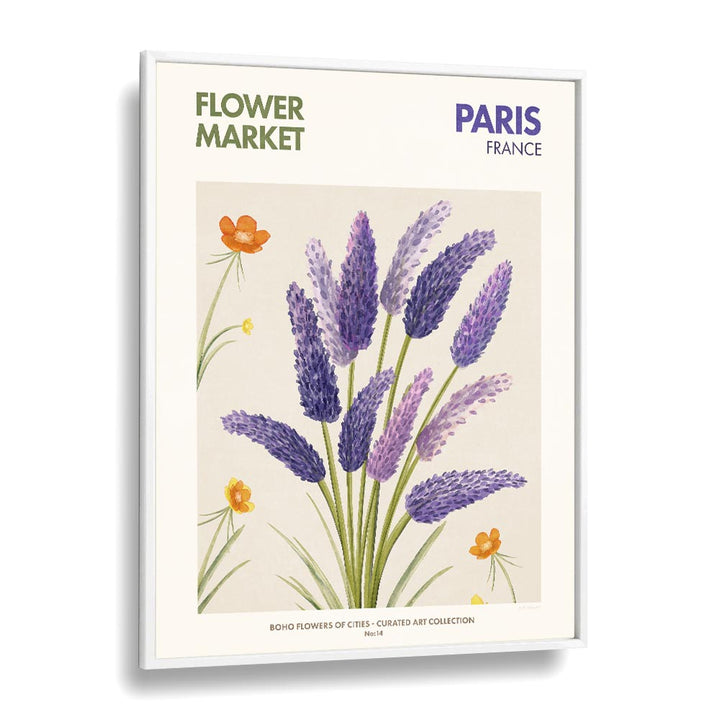 Paris- Flower Market  Botanical Flower Paintings Artwork  in White Plain Frame