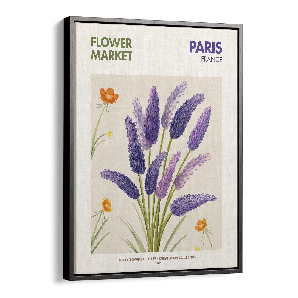 Paris-Flower Market  Botanical Flower Paintings Artwork  in Black Floater Frame