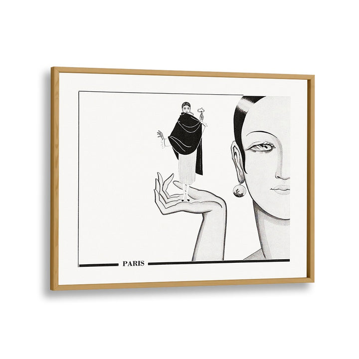 Parisian Fashion Art Artwork in Oak Wood Plain Frame
