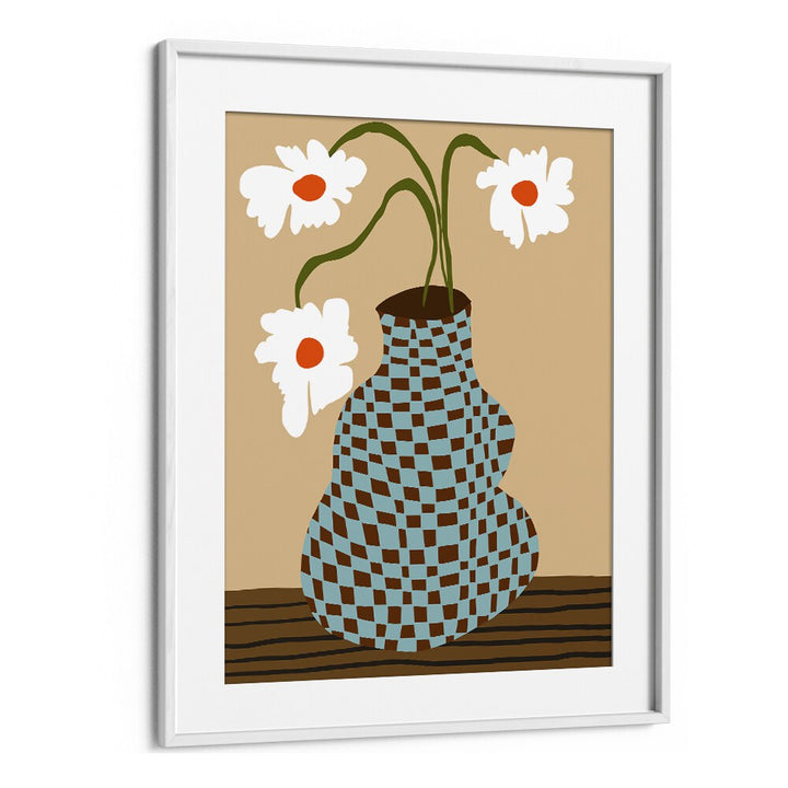 Party Floral Pottery, Botanical Art Paintings Artwork in White Frame With Mount
